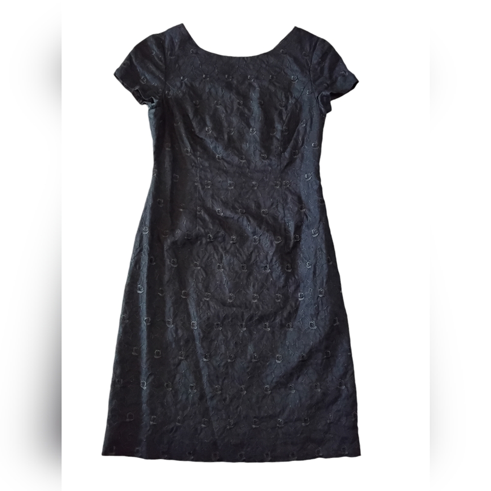 Talbots Black Embroidered Short Sleeve Round Scoop Neck Dress Womens Size 6 Peti